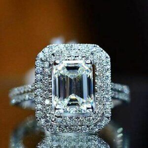 🌸Radiant Cut Zircon Macro Pave Silver Luxury Wedding Ring for Women, L215
